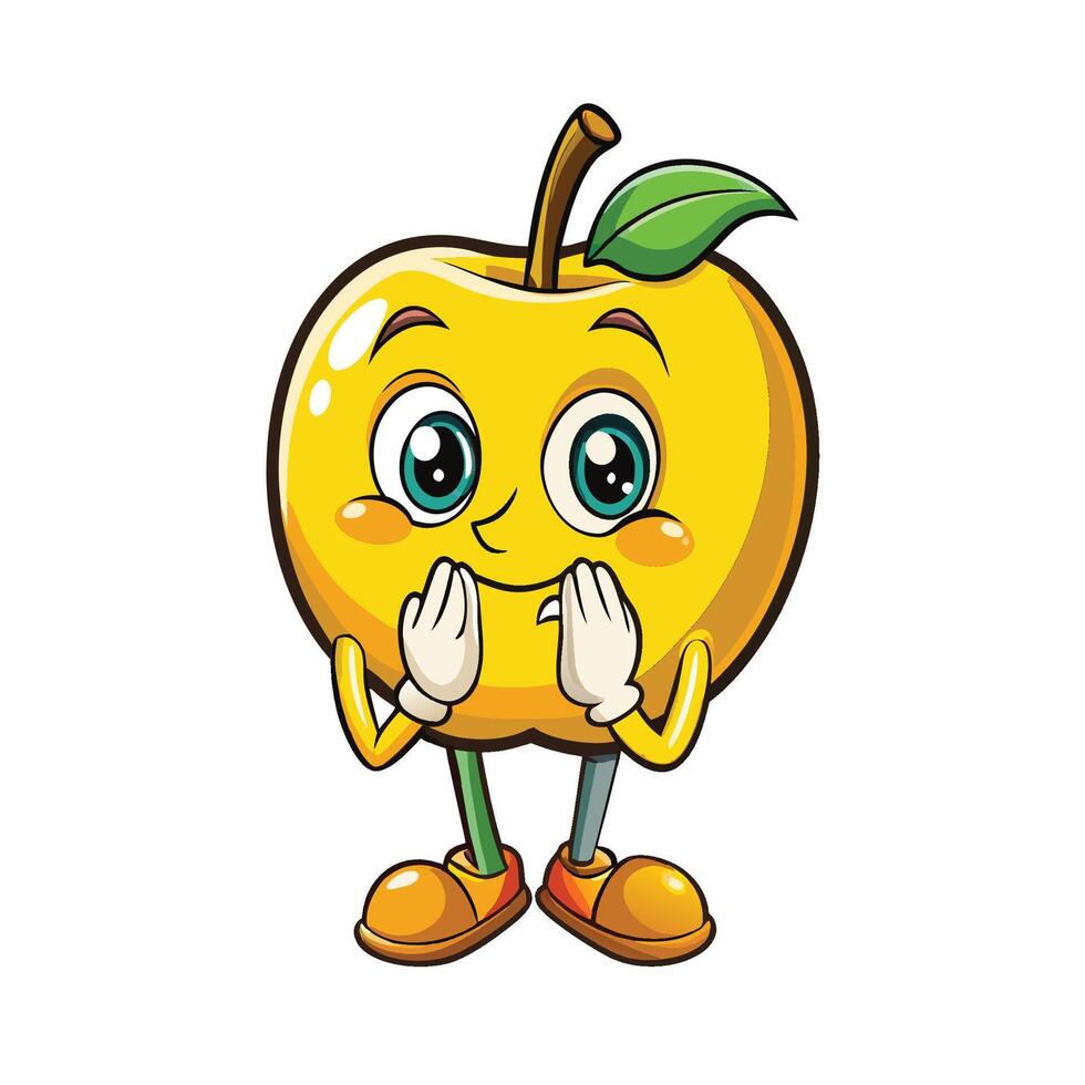 a cartoon apple character with a big smile vector