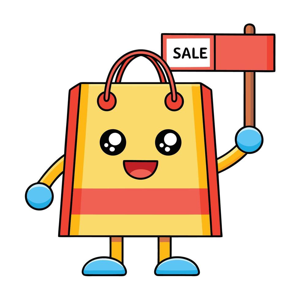 shopping bag character holding a sale sign illustration vector