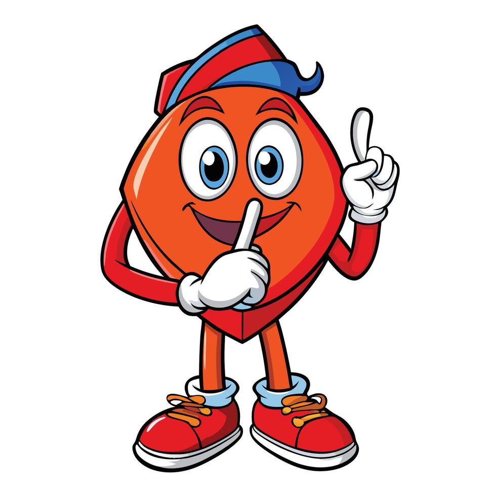a cartoon red fruit character with a finger up vector
