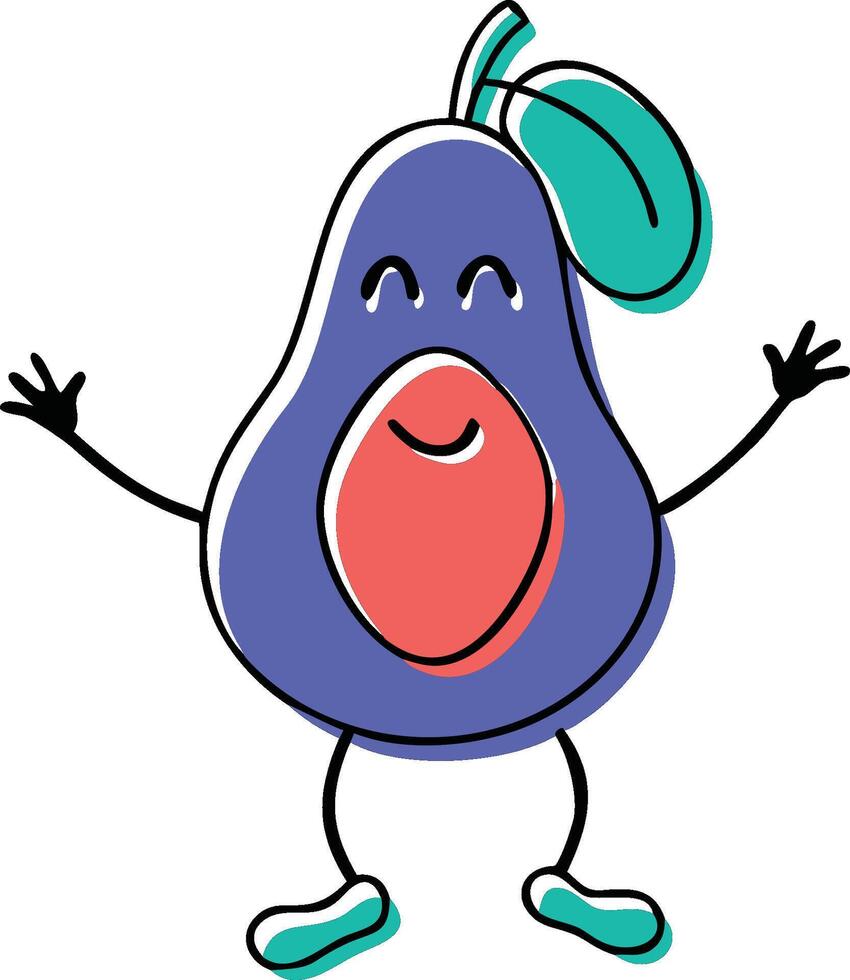 a cartoon purple pear with arms outstretched and a smile vector