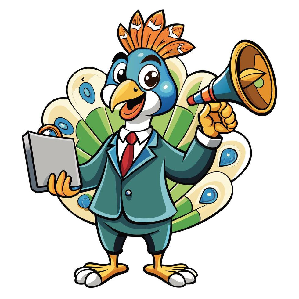 peacock bird mascot cartoon white background vector