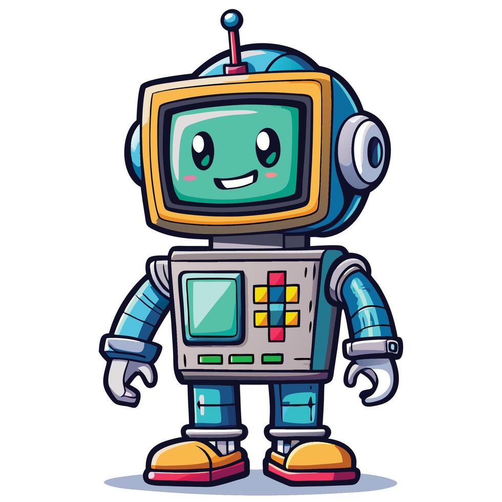 cartoon robot character white background white background illustration white background vector