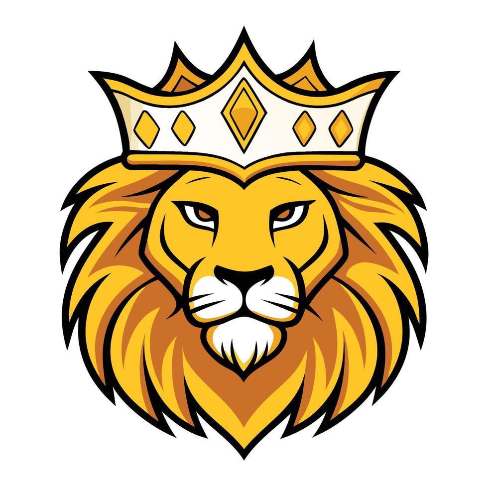 lion head with crown on head white background vector