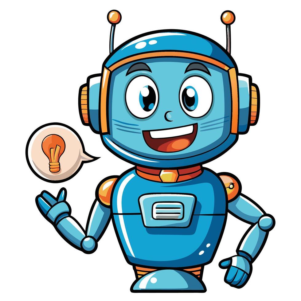cartoon robot with idea light bulb vector