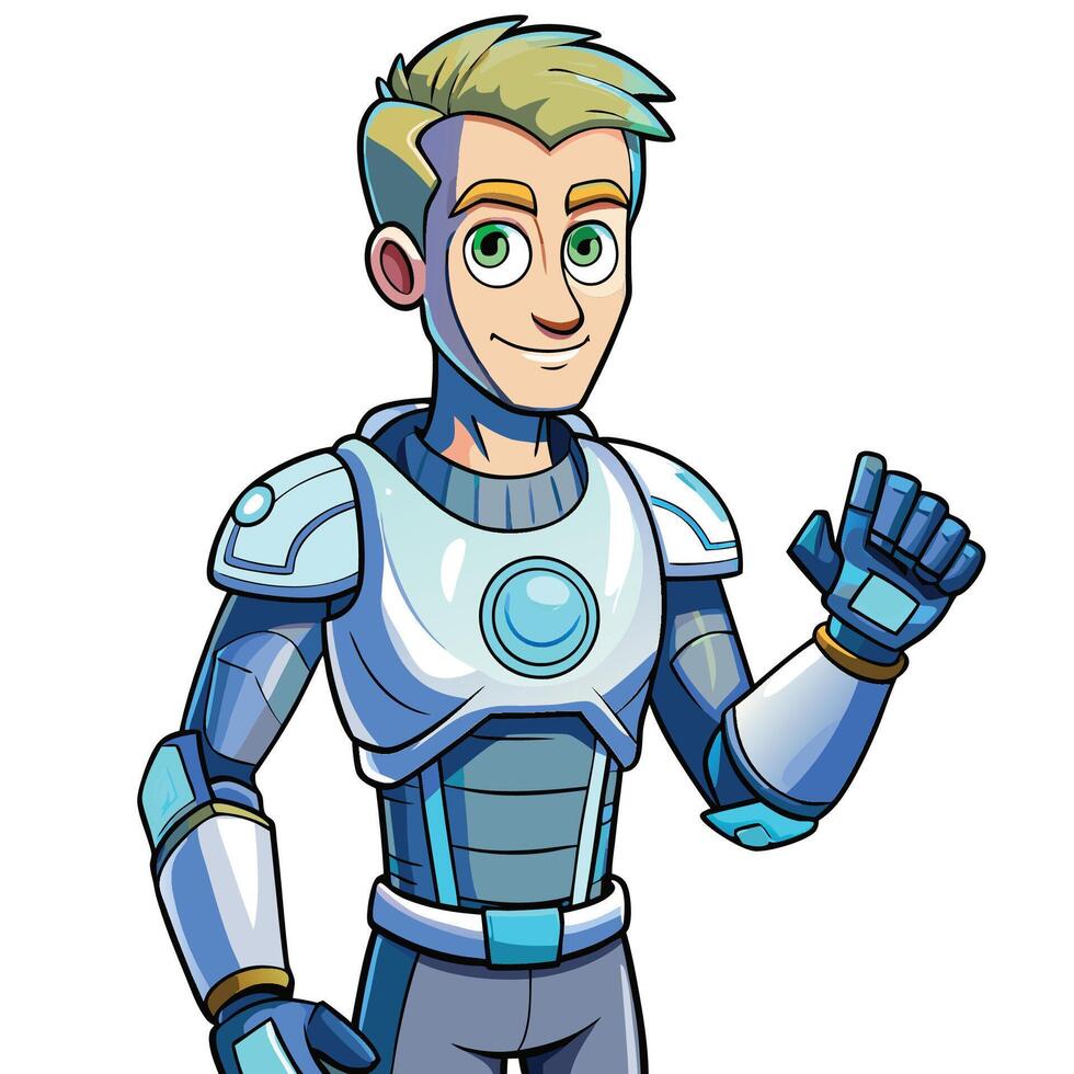 cartoon male character in a blue and white suit vector