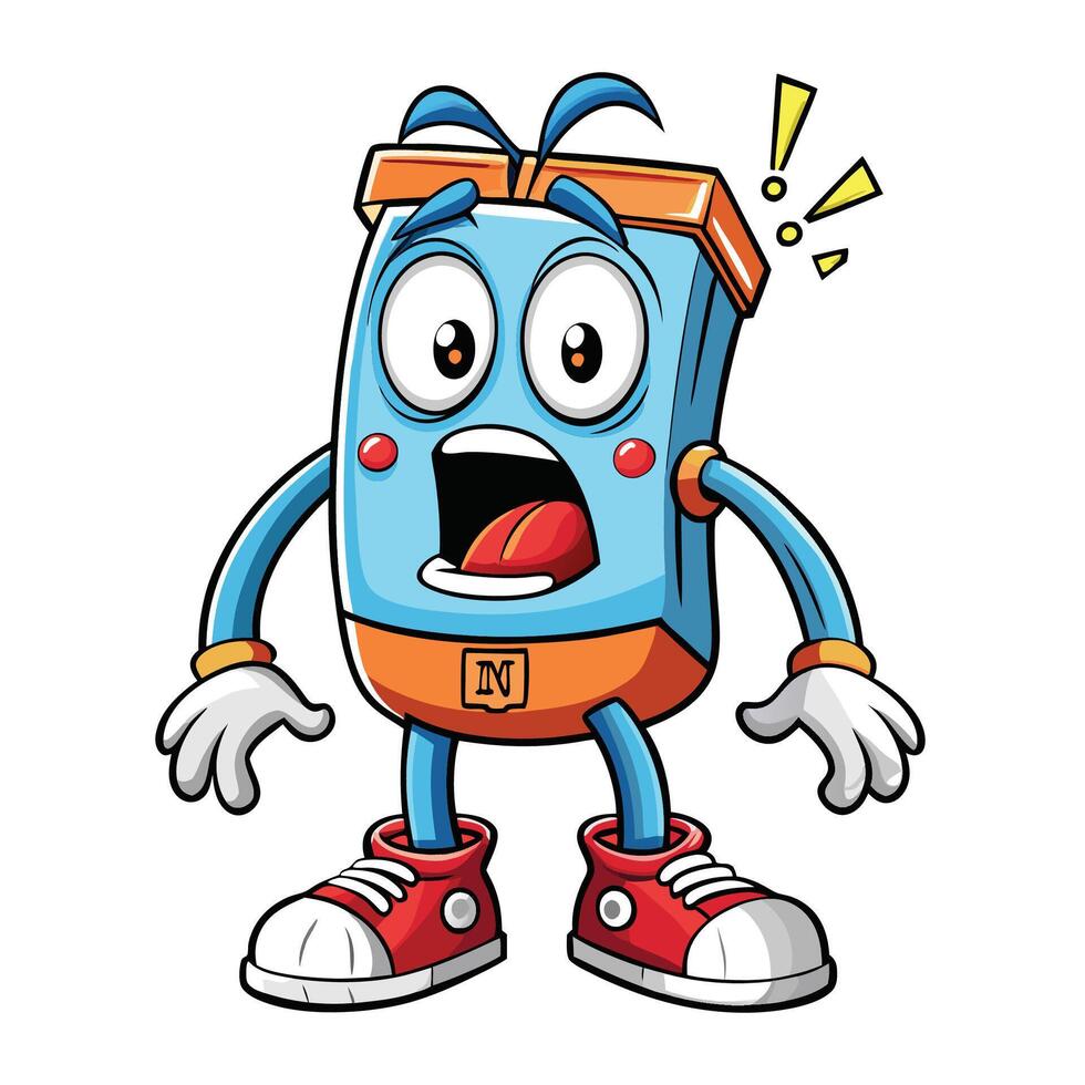 cartoon blue box with a surprised expression vector