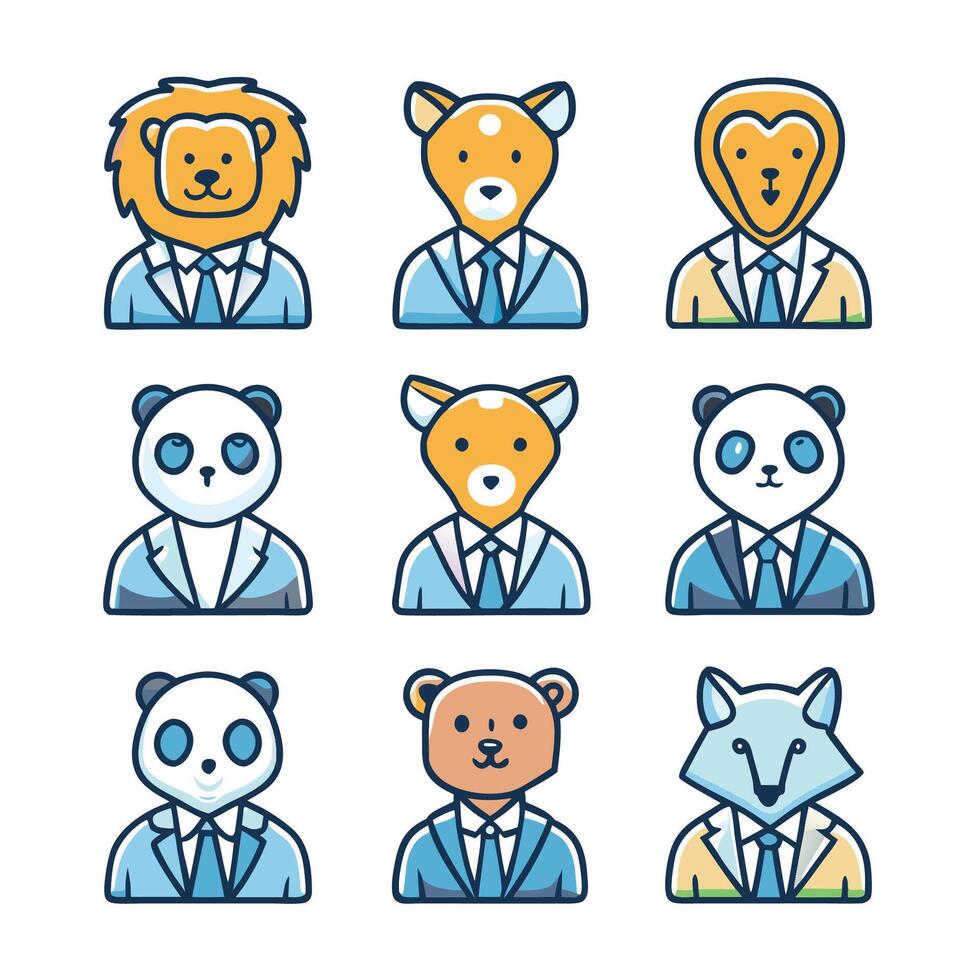 animal icons set of business man and animal vector