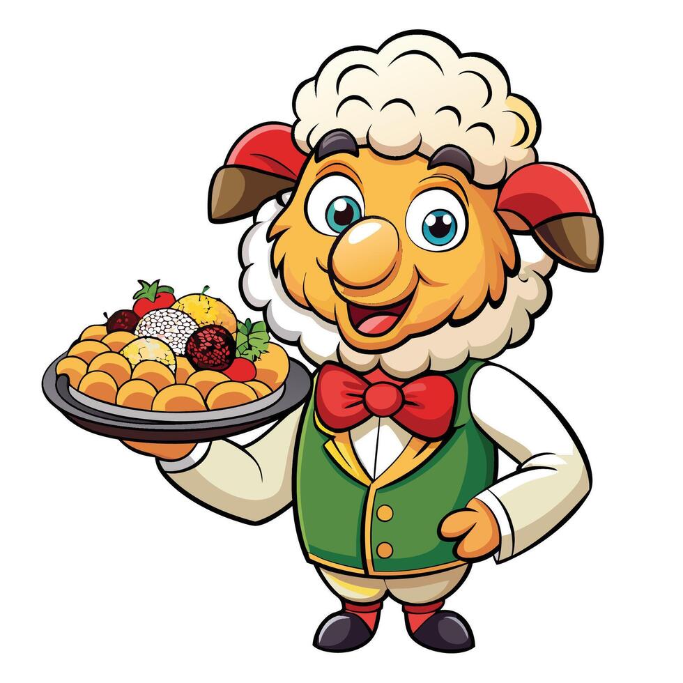 sheep holding a plate with food vector