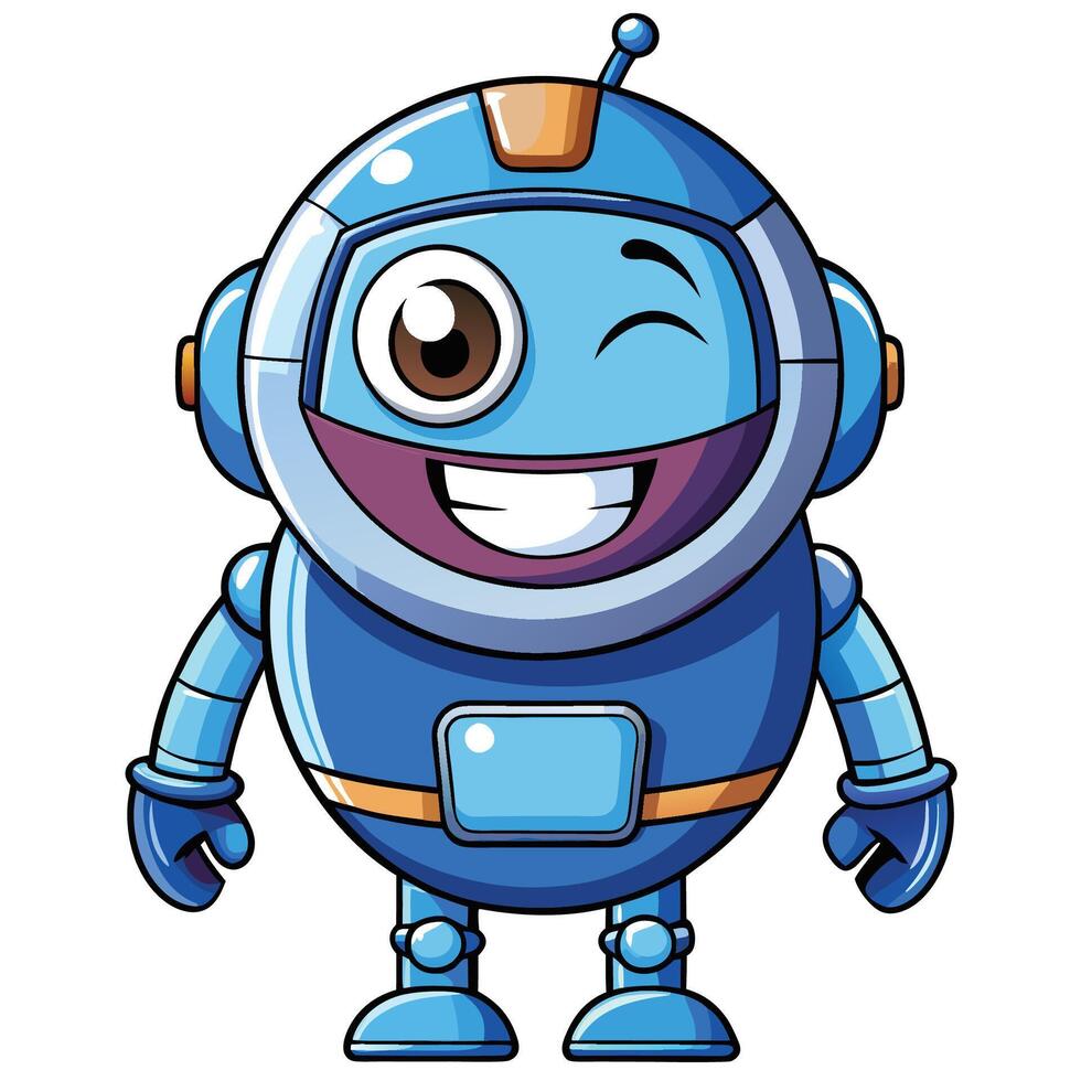 cartoon blue robot with big and smiling vector