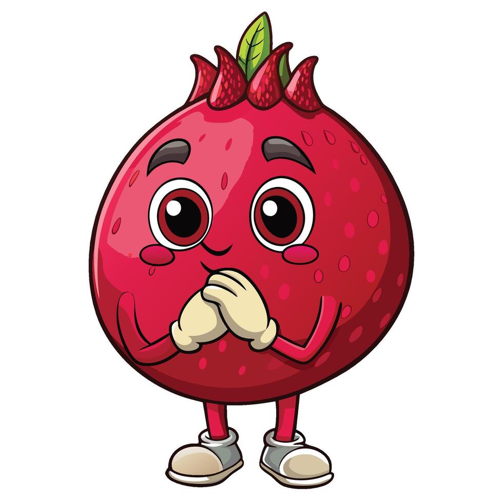 a cartoon strawberry character with a hand on his chin vector