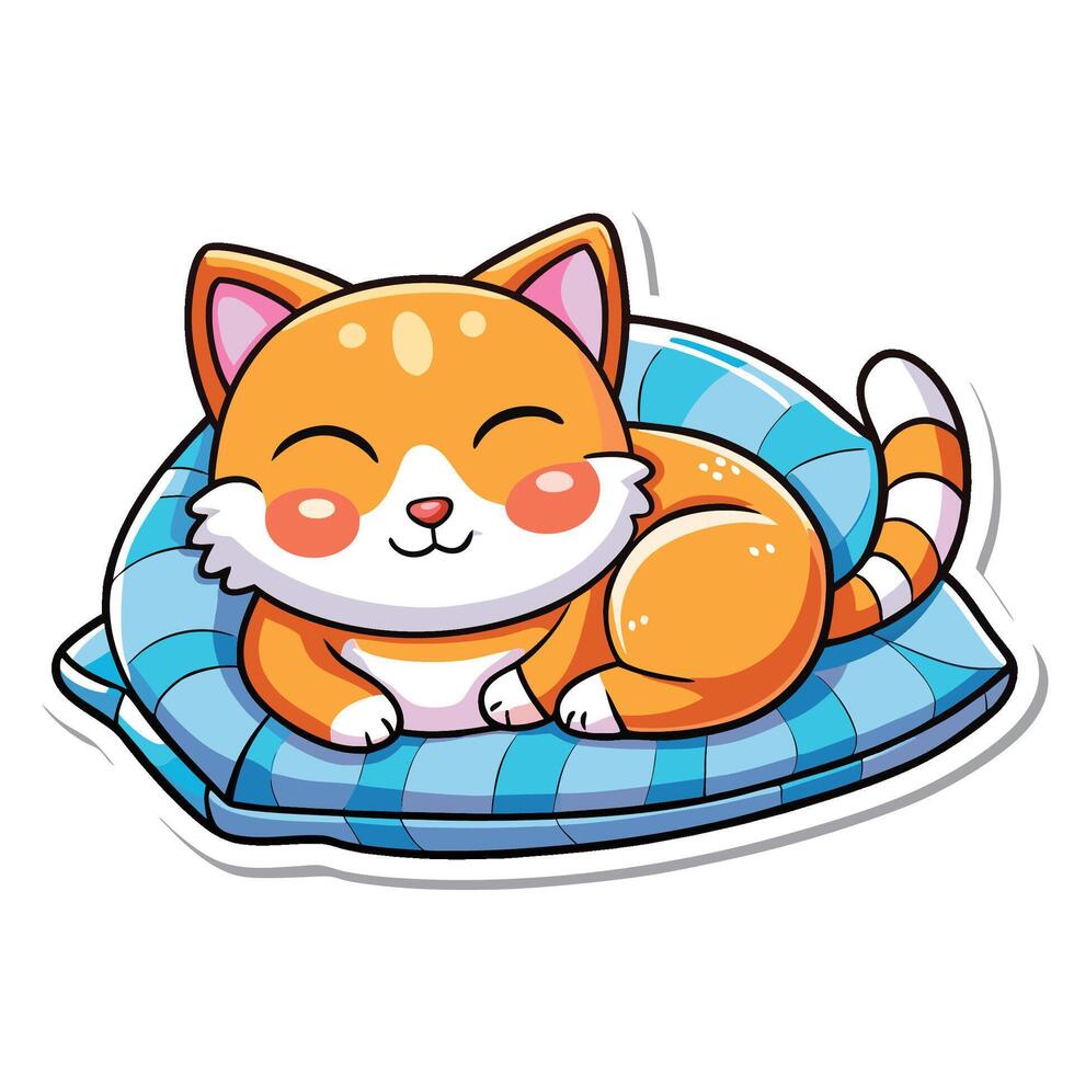 sticker of cute cat sleeping on pillow vector