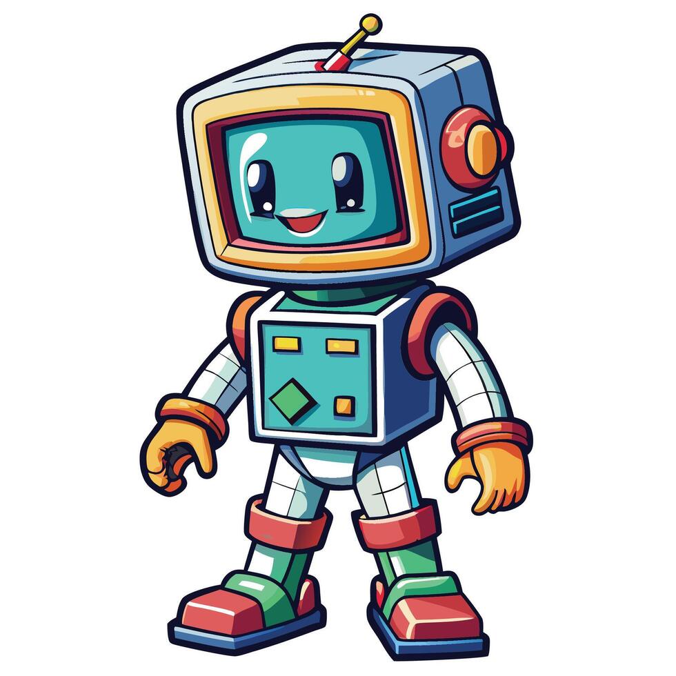 cartoon robot character with a colorful head and legs vector