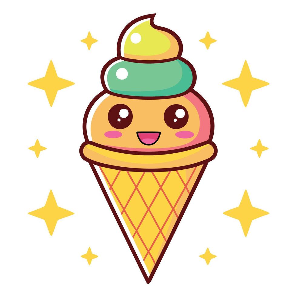 an ice cream cone with a smiley face on it vector