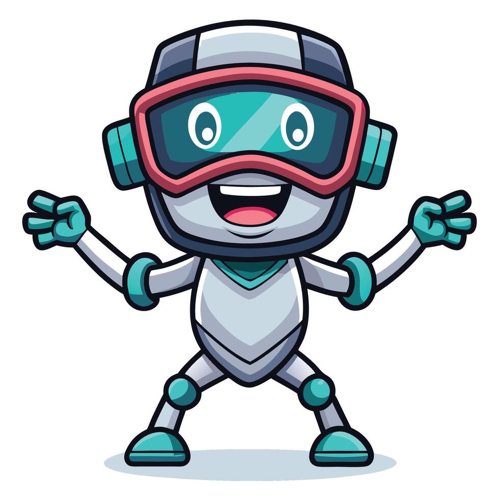happy robot illustration with simple gradients vector