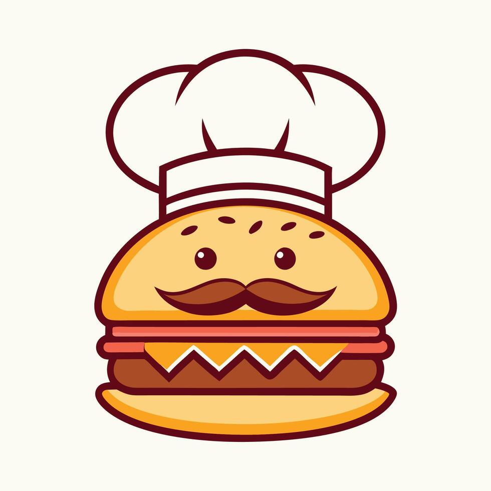 chef burger with mustache and mustache white background illustration vector