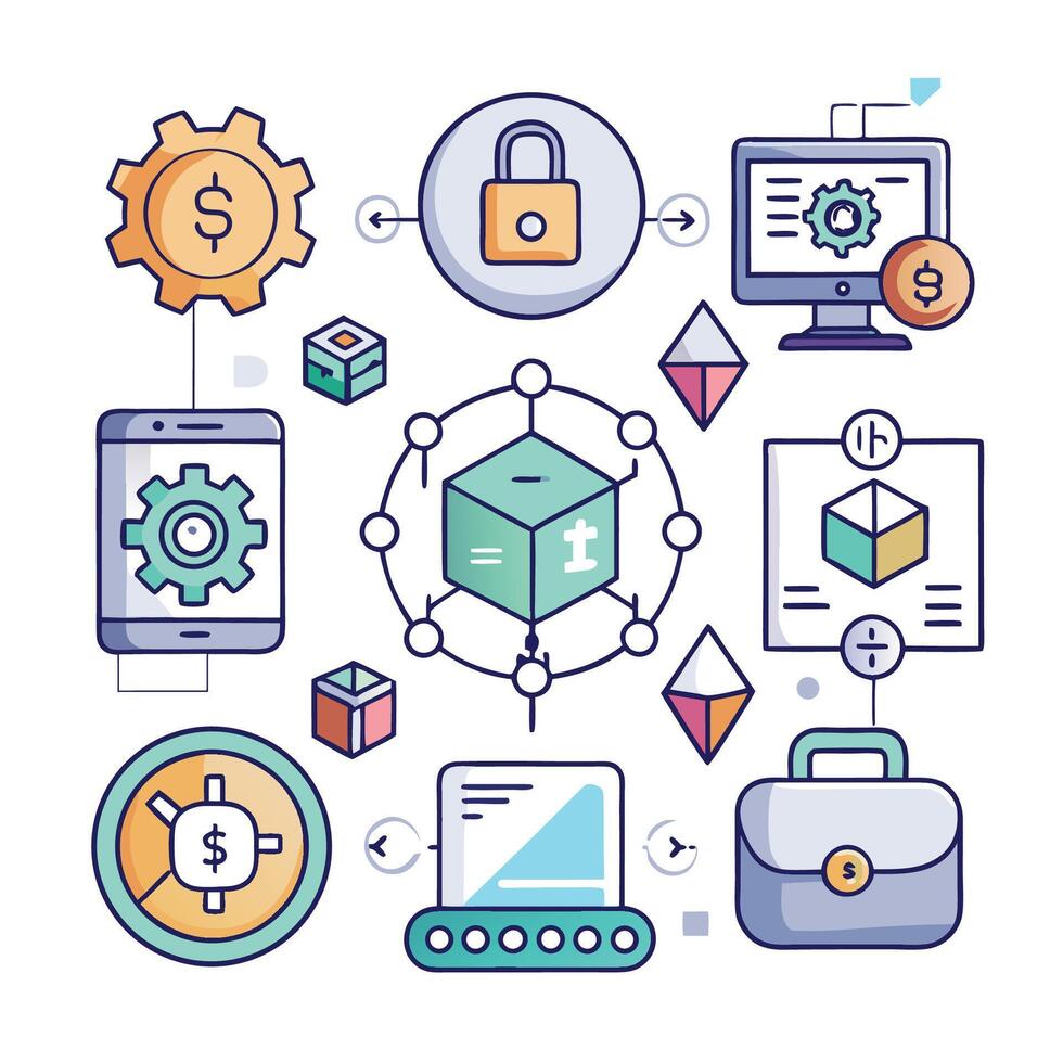 a set of icons that show various white background types of technology vector