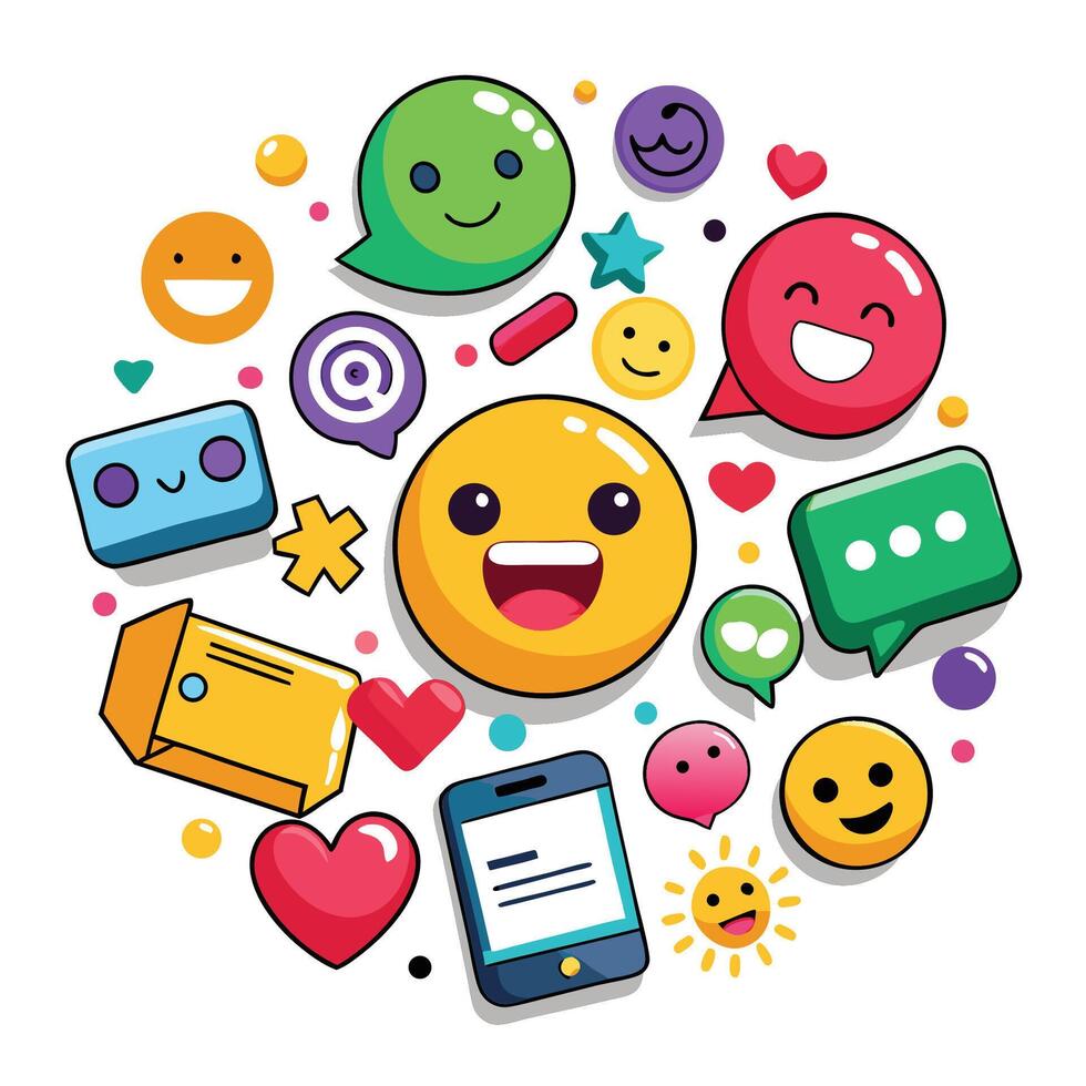 a colorful smiley face surrounded by various emoticions vector