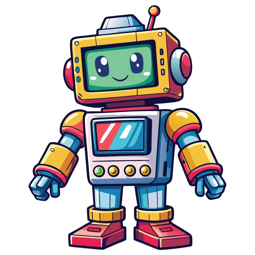 cartoon robot with a big head and a small body vector