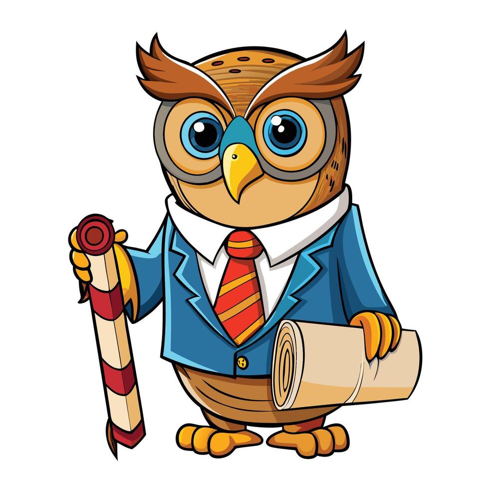 owl in business suit holding a roll of paper vector