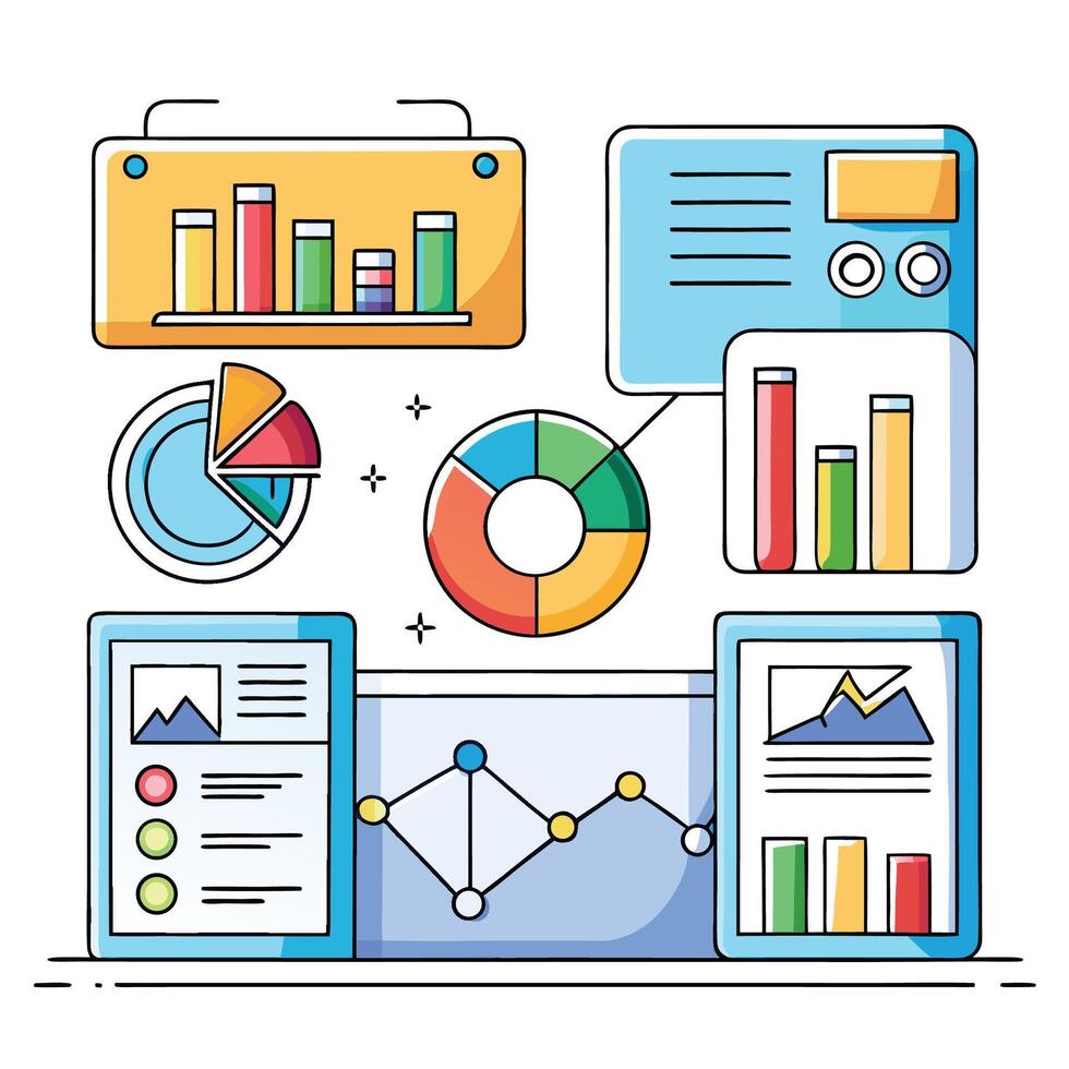 an illustration of various types of data and graphs vector