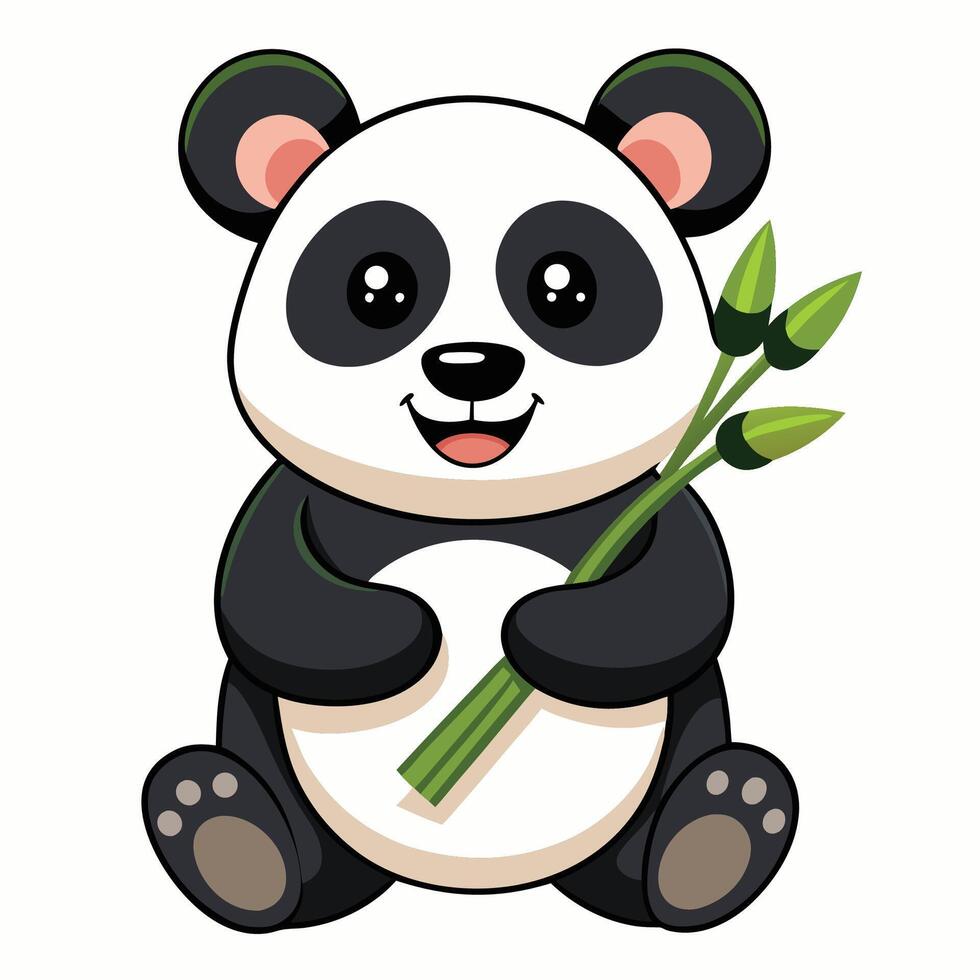 a cartoon panda holding bamboo sticks white background vector