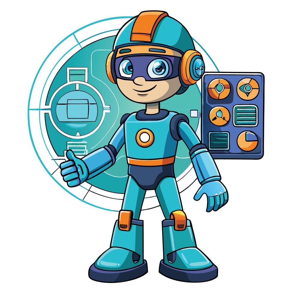 cartoon robot with a blue helmet and blue gloves vector