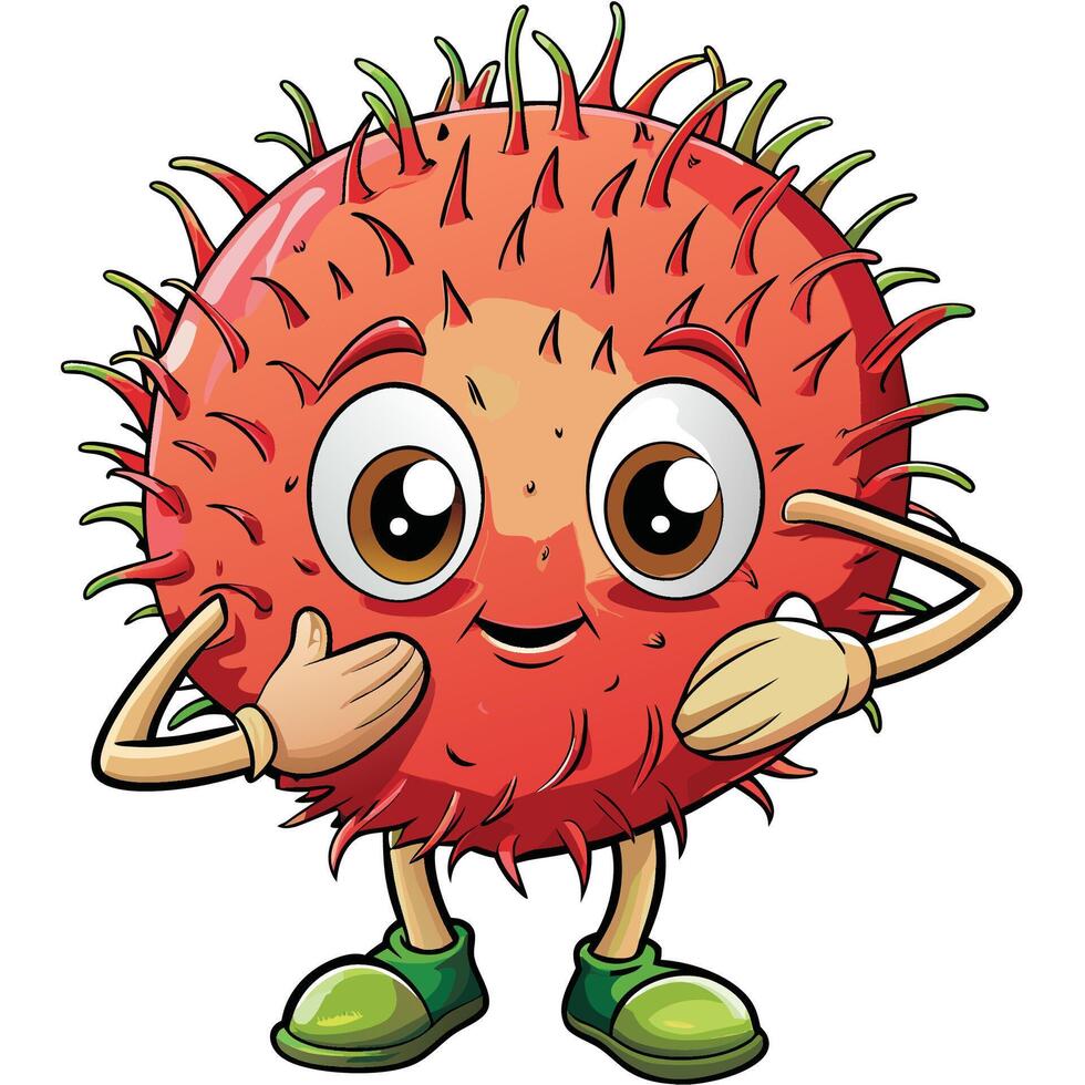 a cartoon red spiky virus white background vector