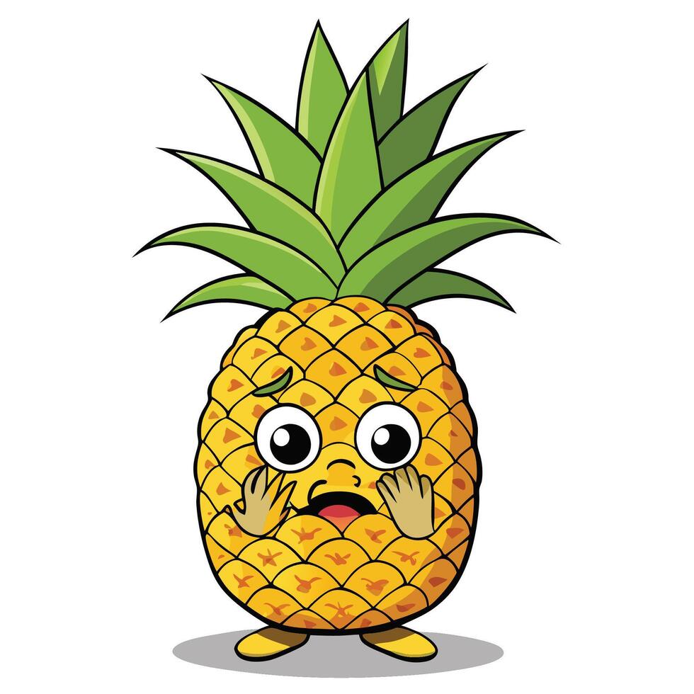 cute pineapple cartoon character with sad face vector