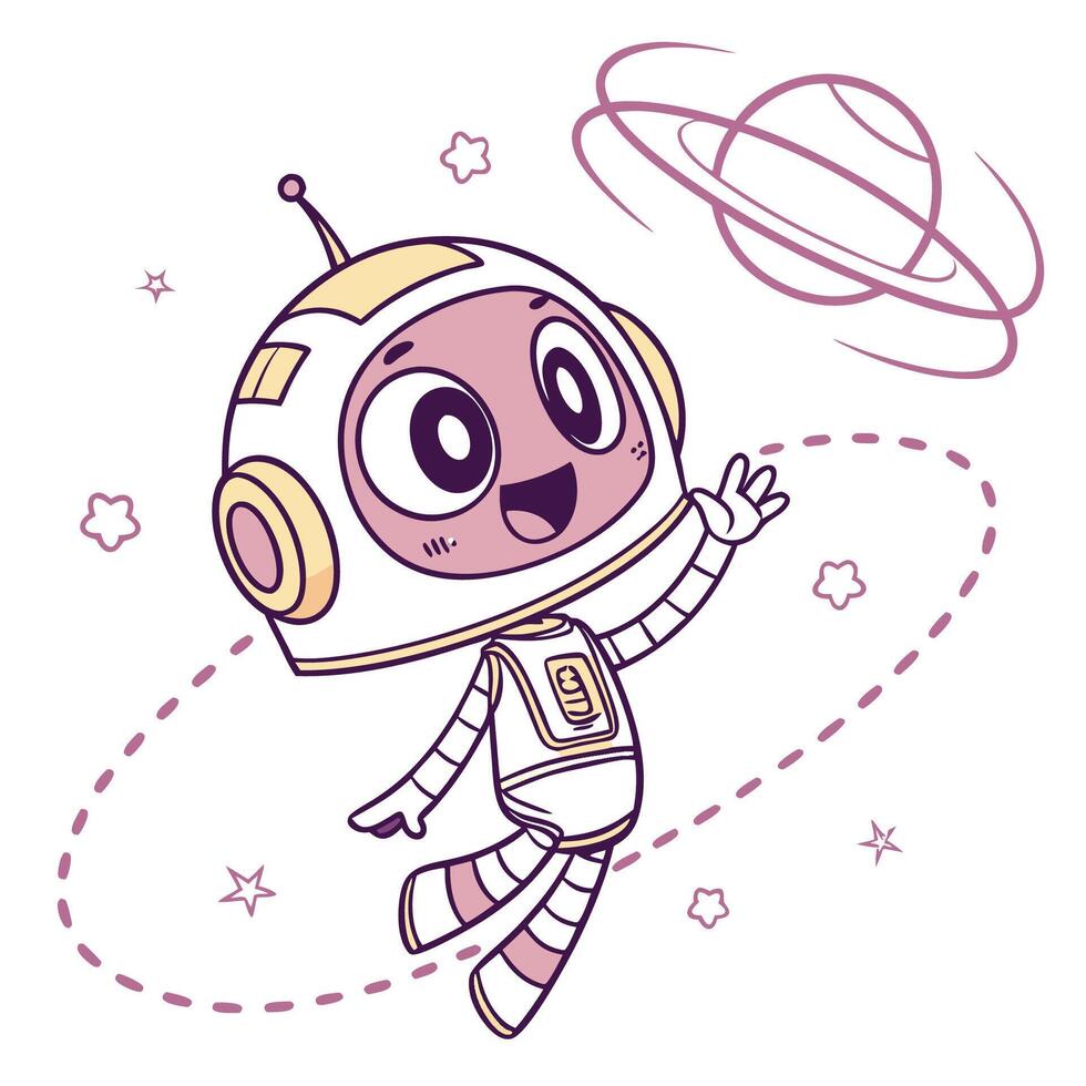 cartoon astronaut with a planet in the background vector