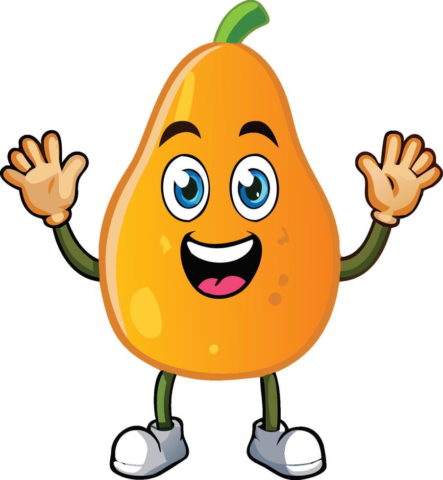 a cartoon fruit with arms up and hands out vector