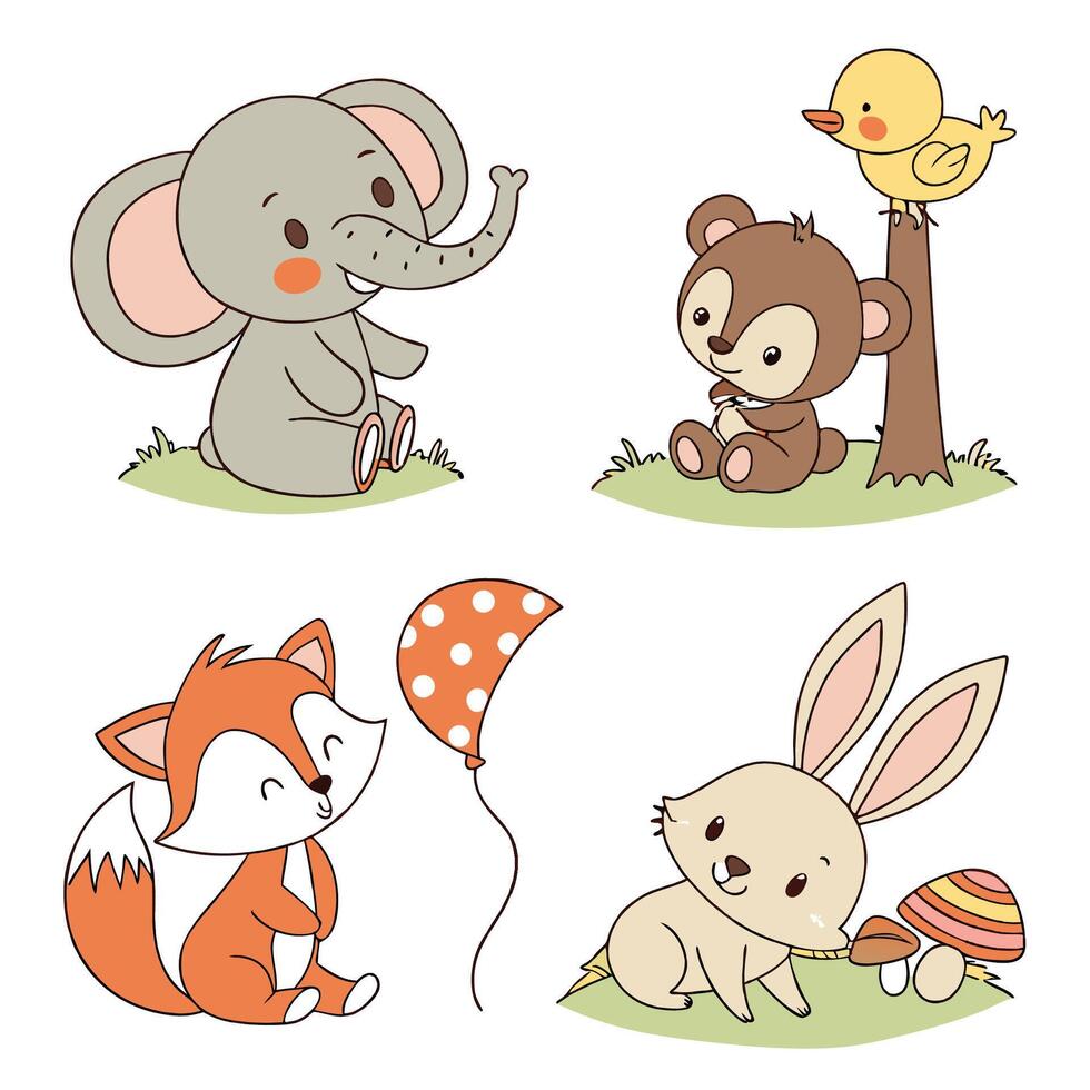 set of cute animals illustration background white background white background vector