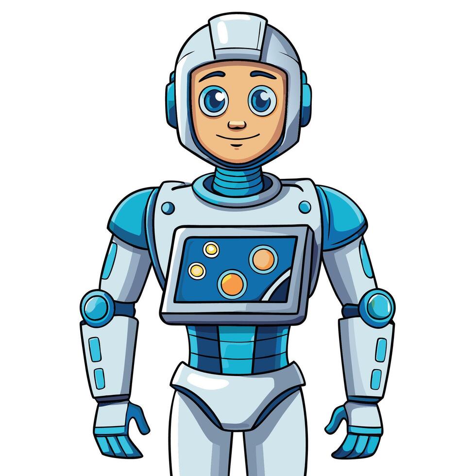 cartoon robot with blue and white suit and helmet vector