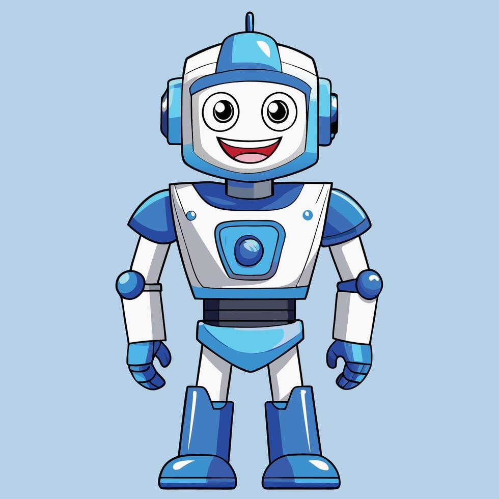 cartoon robot with blue and white clothes vector