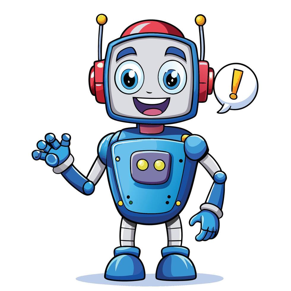 cartoon robot waving with speech bubble vector