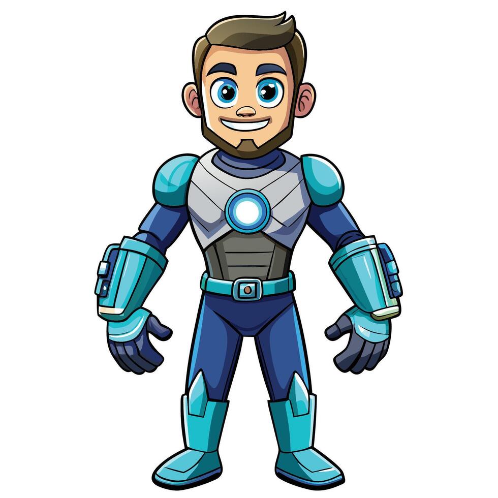 cartoon superhero in blue and gray suit vector