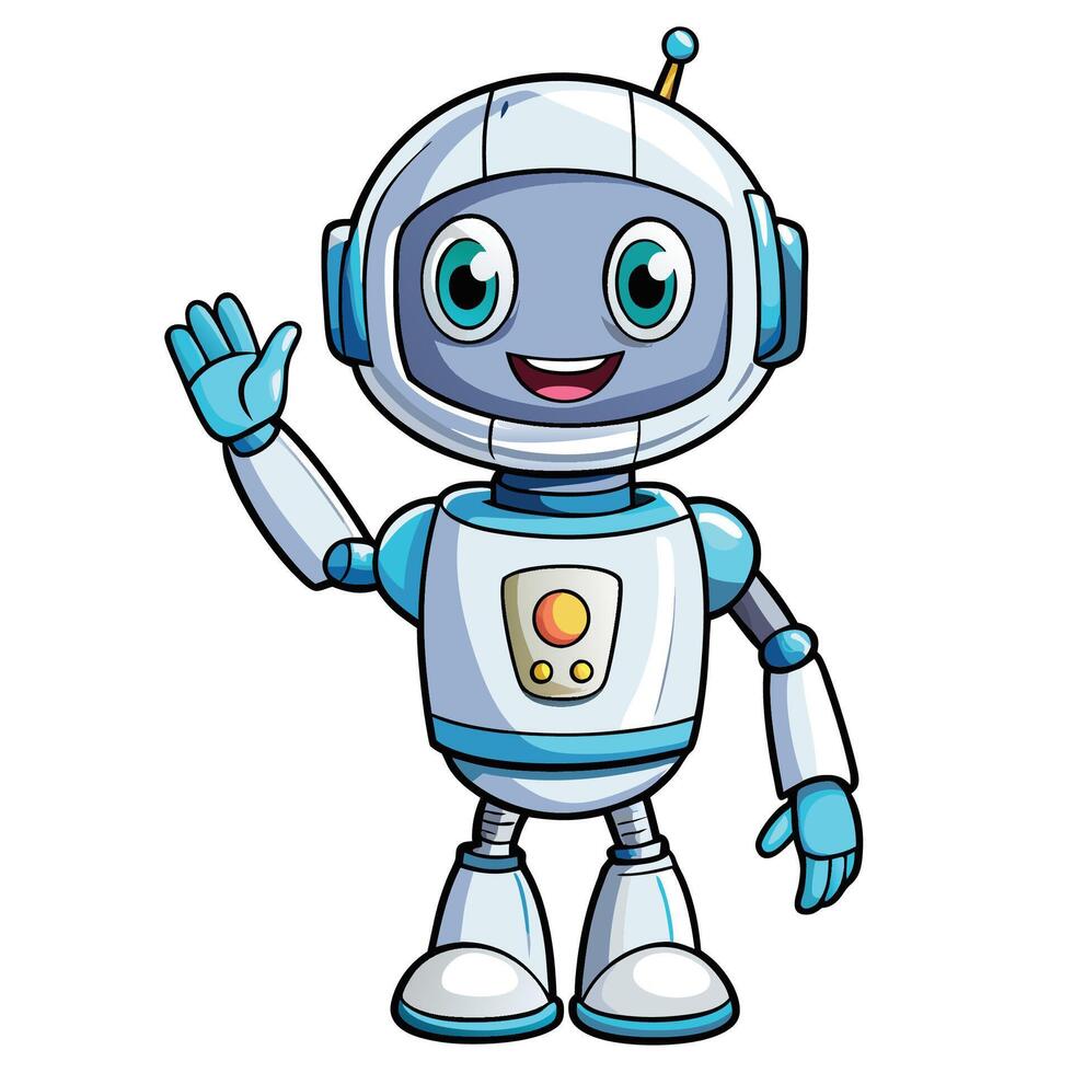 cartoon robot waving with his hand up white background vector