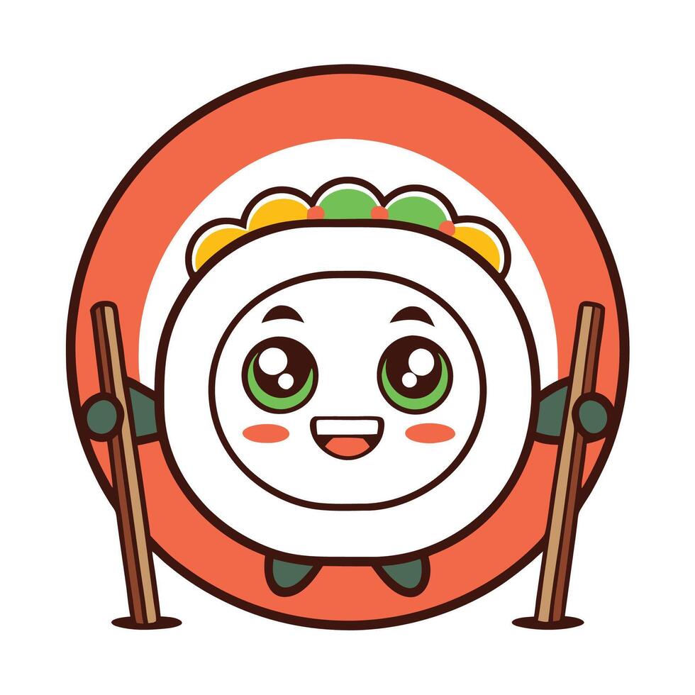 a cartoon sushi character holding chopsticks vector