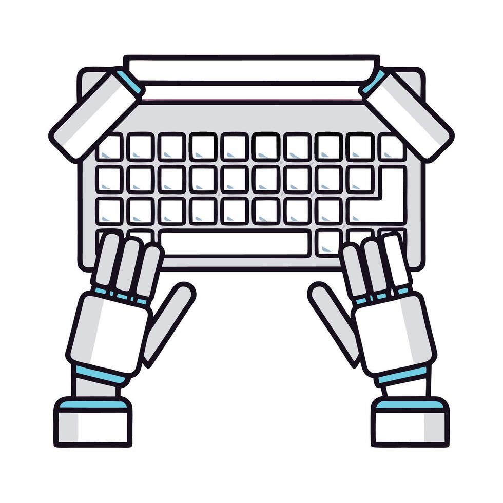 robot hands typing on a keyboard illustration vector