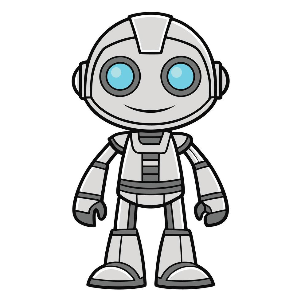 a cartoon robot with blue eyes and a smile white background vector