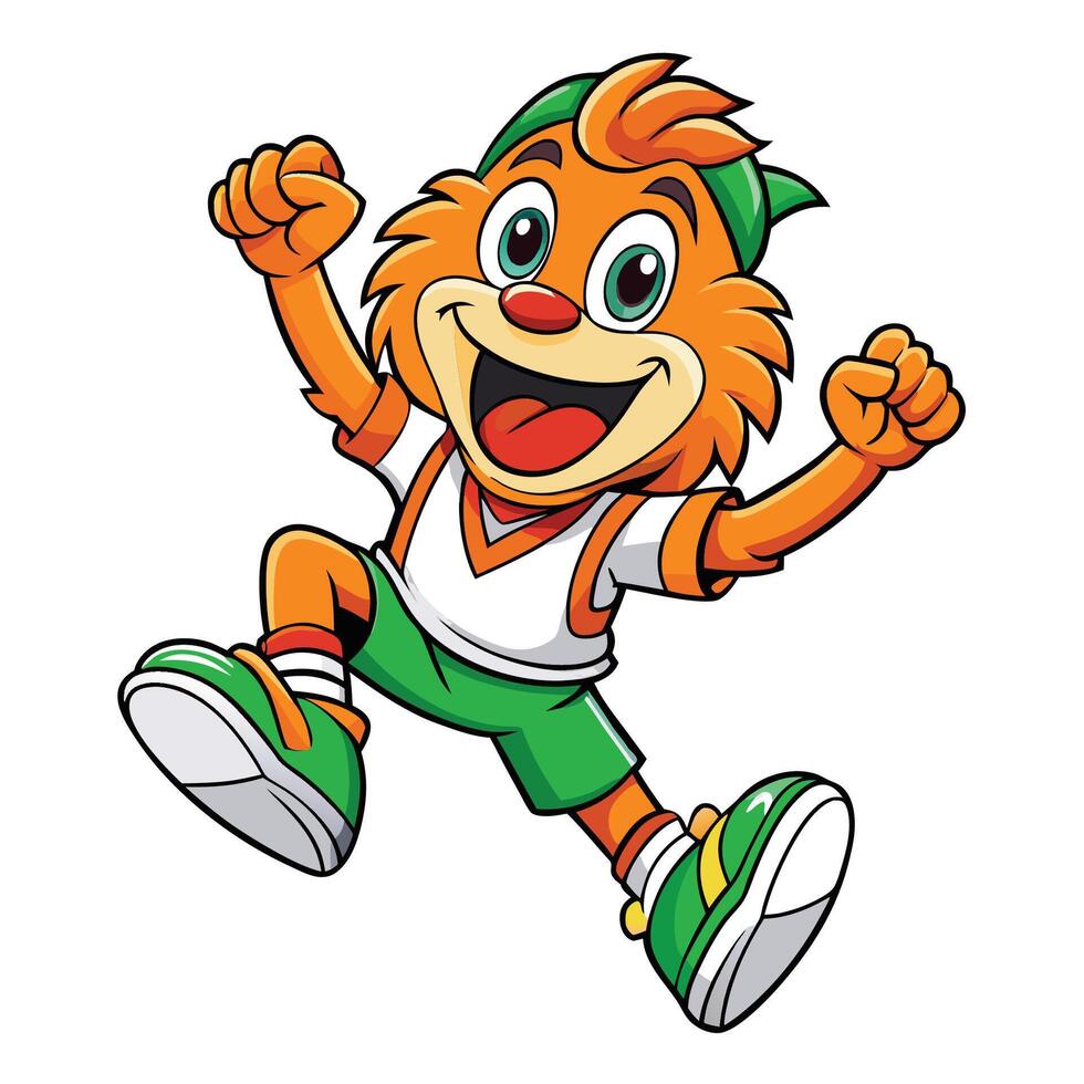 a cartoon lion jumping with his arms up vector