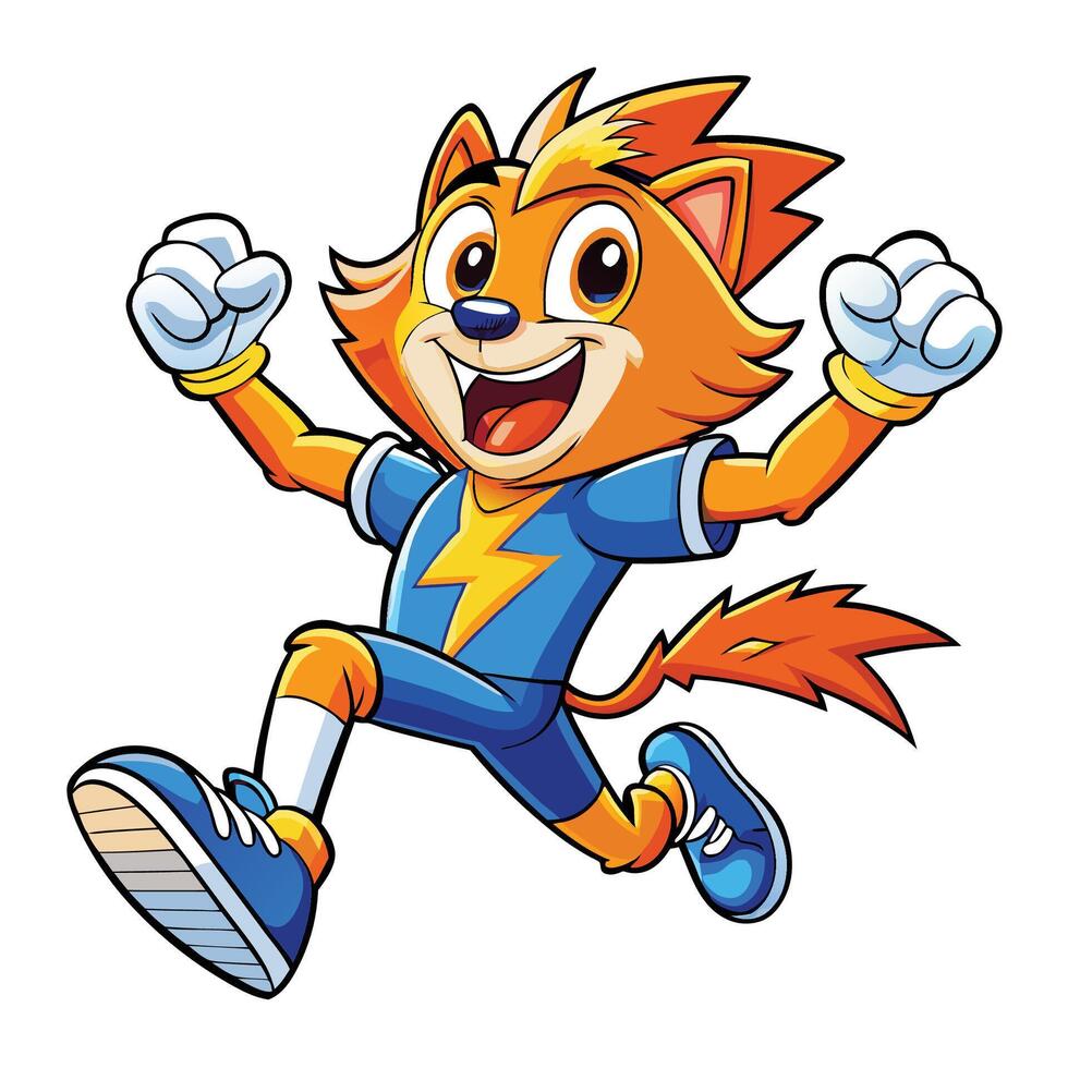 a cartoon cat running his arms outstretched vector
