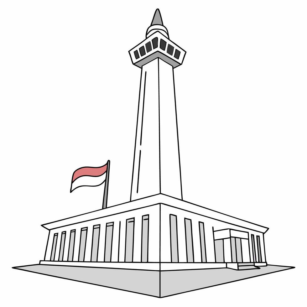 a drawing of a tower with a flag on top vector