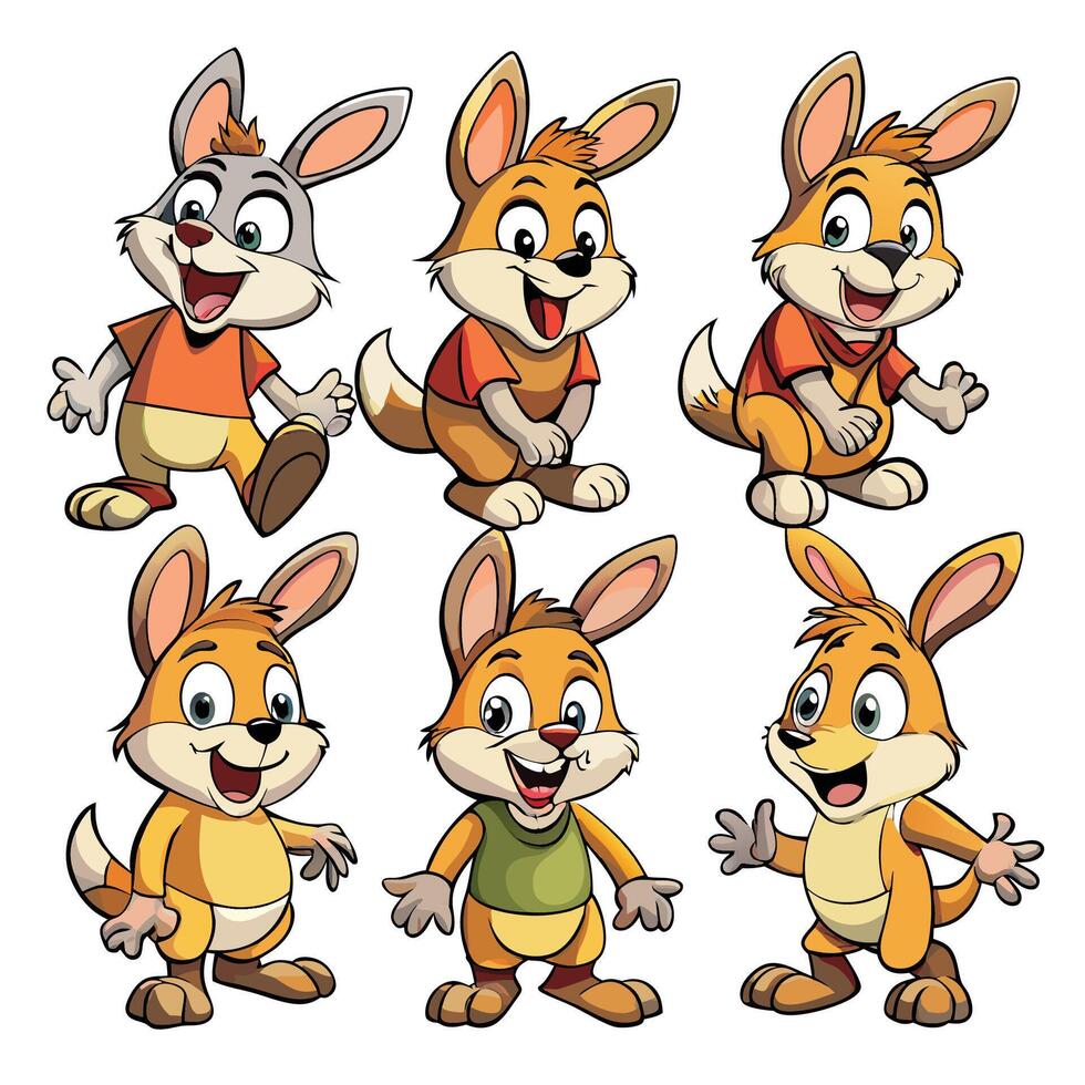 cartoon rabbit characters in different poses vector