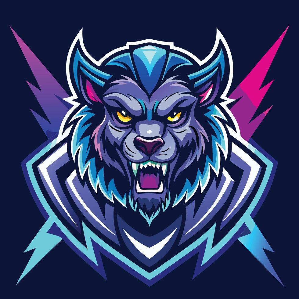 a wolf head with lightning bolts on it vector