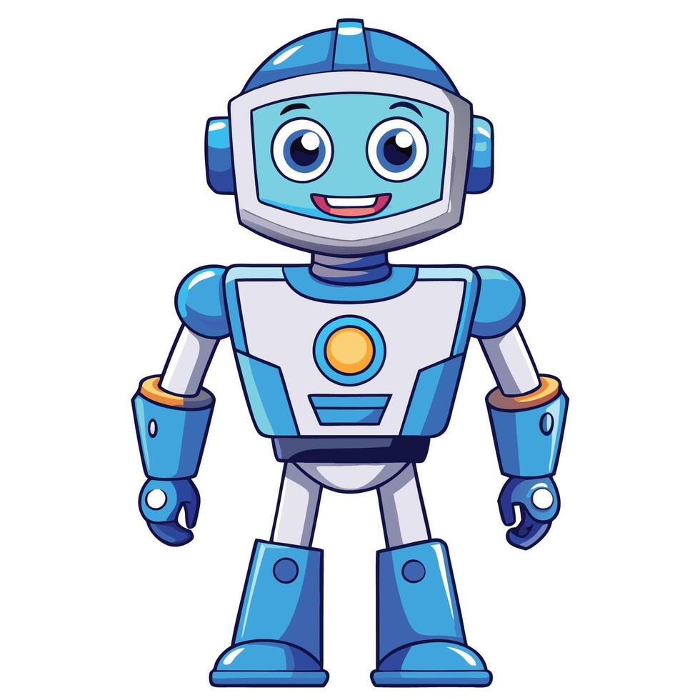 cartoon robot standing with arms up and smiling vector