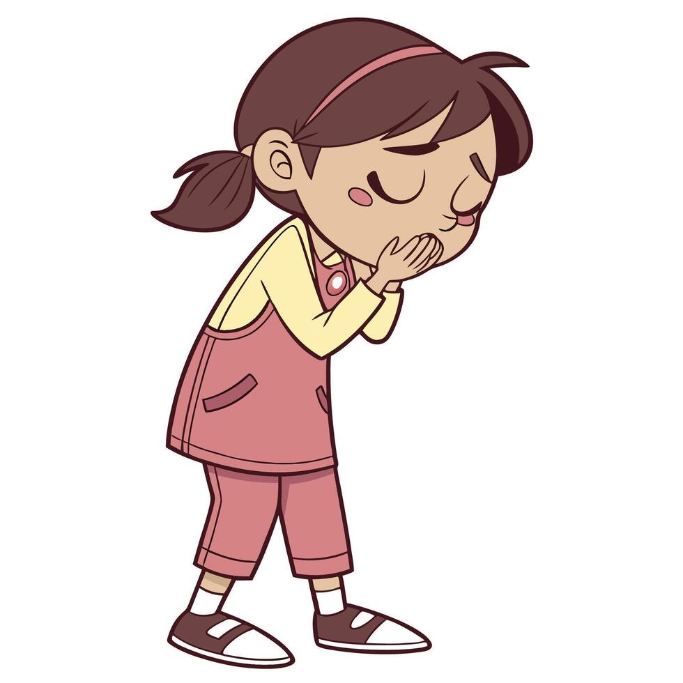 a cartoon girl with her hands on her face vector