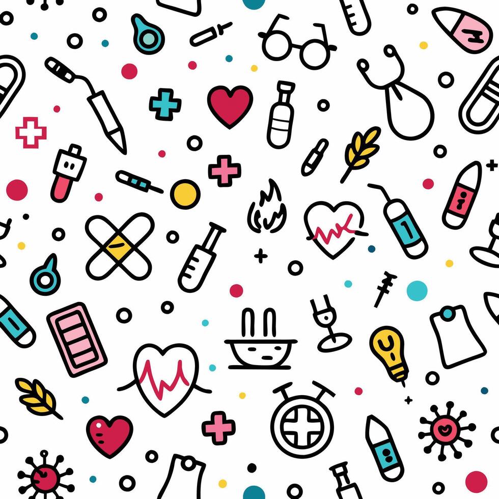 Cute medical doodle seamless pattern vector