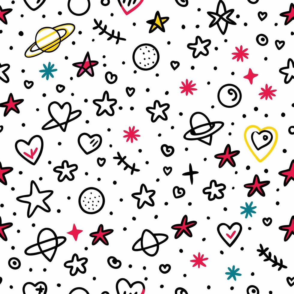 Hand-drawn space doodle pattern vector