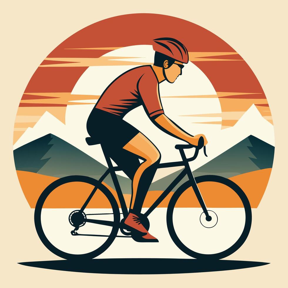 Cyclist on a Bike, Mountain Scenery vector