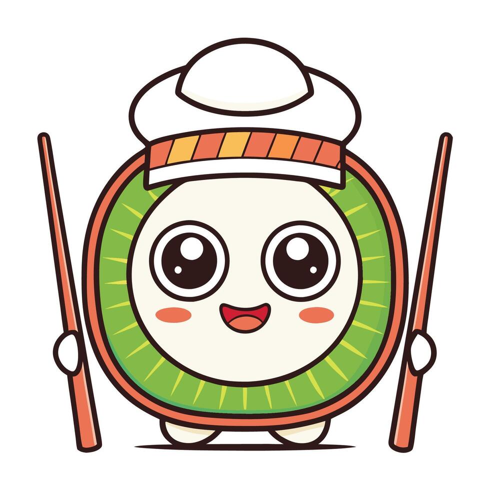 a cartoon sushi character holding chopsticks and a bowl vector